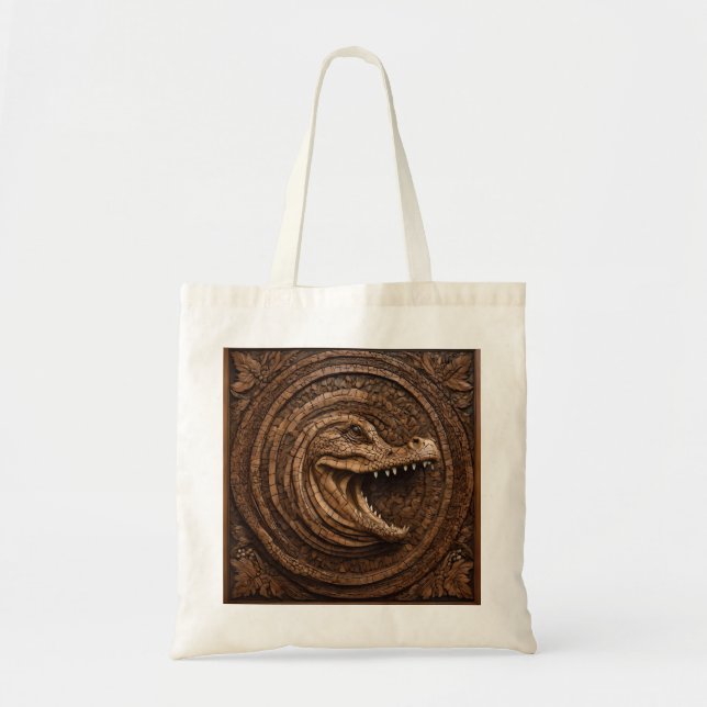 Tote Bag Mâchoires effrayantes : impression sur bois de cro (Devant)