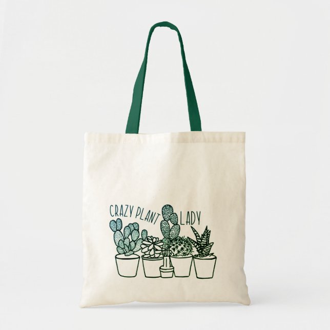 Tote Bag Madame folle de plante - toile Fourre-tout - vert (Devant)