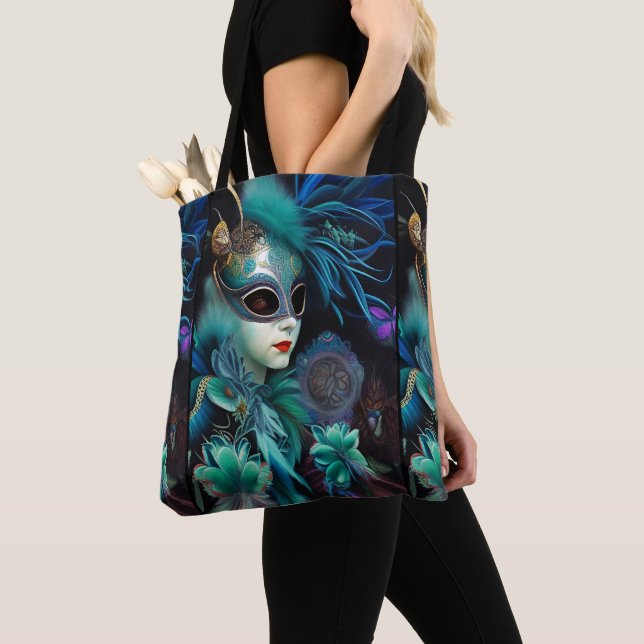 Tote Bag Madame Masquerade Turquoise (De près)