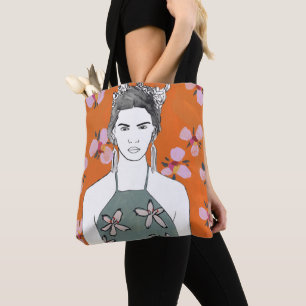 Tote Bag Madame rose de fleur - orange