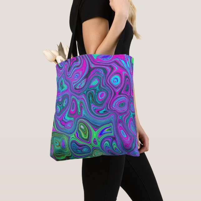 Tote Bag Magenta marbré et citron vert Super Art Abstrait (De près)
