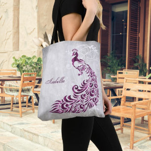 Tote Bag Magenta Peacock Personnalisé Fourre-tout