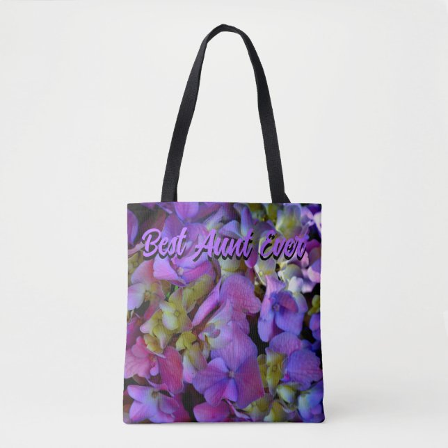 Tote Bag Magenta Purple bleu jaune Hydrangeas fleurs Tante (Devant)