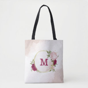 Tote Bag magenta rose fleurie