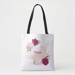 Tote Bag magenta rose fleurie