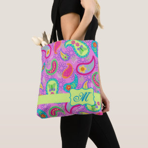 Tote Bag Magenta rose moderne Paisson Monogramme