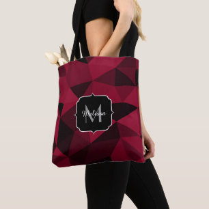 Tote Bag Magenta rose rouge noir géométrie motif Monogramme