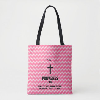 Tote Bag Magenta Zigzag Pattern Bible Verse Christian