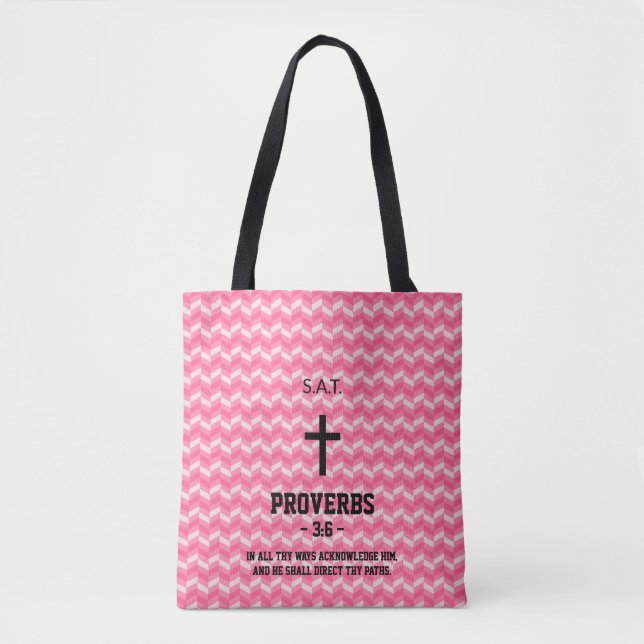 Tote Bag Magenta Zigzag Pattern Bible Verse Christian (Devant)