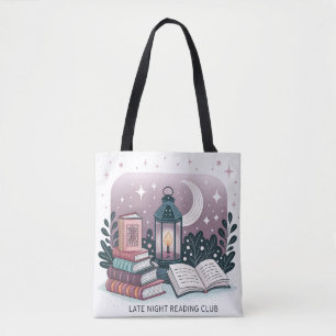 Tote Bag Magic Late Night Reading Club Lantern Book Stack