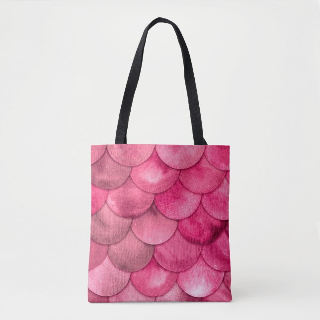 Tote Bag Magic Sirène Couleur rose pâle Échelles Aquarelle  (Devant)