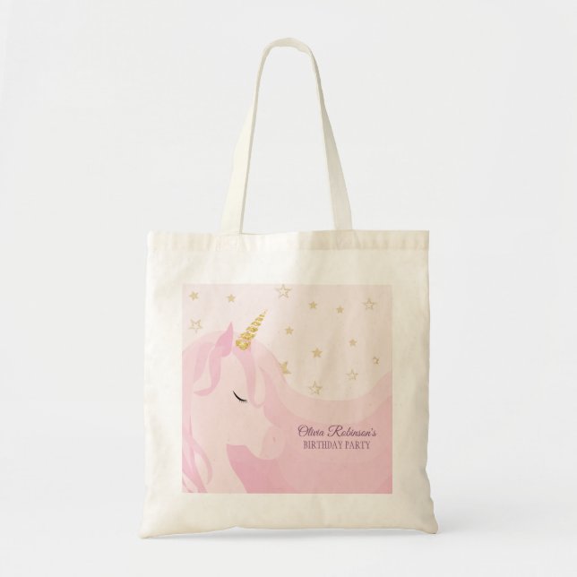 Tote Bag Magical Pink Gold Unicorn Anniversaire Favoriser S (Devant)