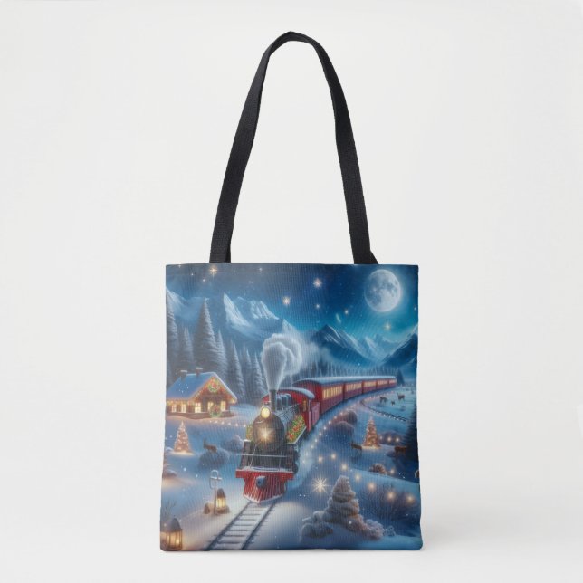 Tote Bag Magical Snowy Christmas Train Winter Scene (Devant)