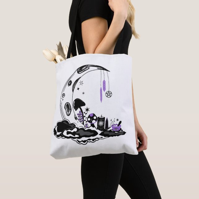 Tote Bag Magie Cristal Champignons Lune Jardin (De près)