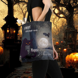 Tote Bag Magie de sorcière Hantée Halloween Chat noir