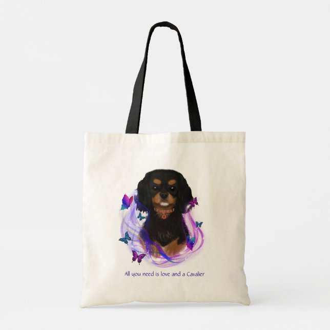 Tote Bag Magique Black & Tan Cavalier King Charles Spaniel (Dos)