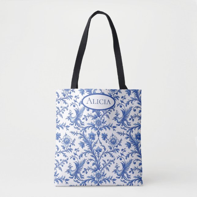 Tote Bag Magique Oiseaux Bleu Toile (Devant)