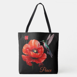 Tote Bag Magnifique coquelicot rouge et colibri, Paix