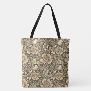Tote Bag Magnifique motif floral sépia vintage