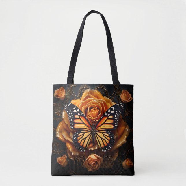 Tote Bag Magnifique papillon Monarque orange avec rose (Devant)