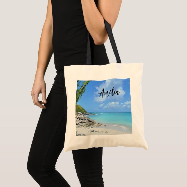 Tote Bag Magnifique plage tropicale turquoise (Devant (produit))