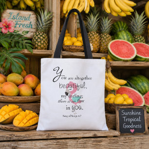 Tote Bag Magnifique verset biblique Flamant Rose et Blanc