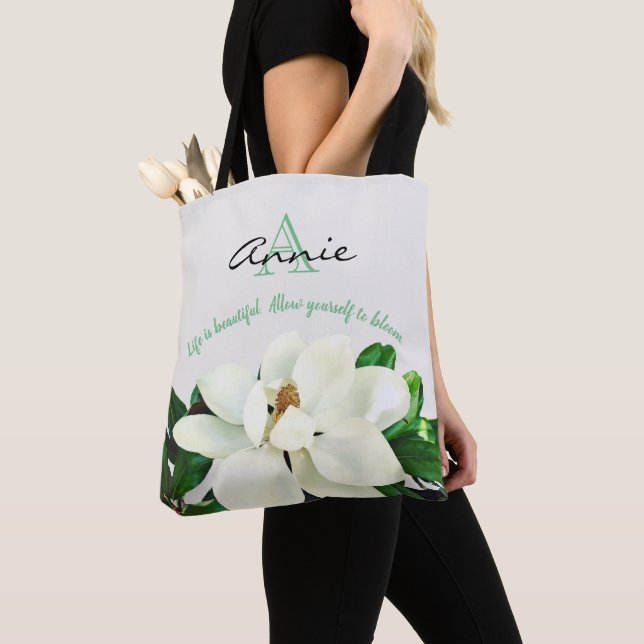 Tote Bag Magnolia Bloom | La vie est belle | Personnalisé (De près)