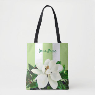 Tote Bag Magnolia Bloom Vert et blanc personnalisés