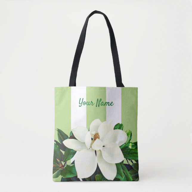 Tote Bag Magnolia Bloom | Vert et blanc personnalisés (Devant)