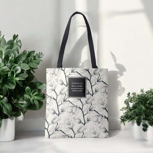 Tote Bag Magnolia Botanique Élégante Noire et Hors Blanc (Créateur téléchargé)