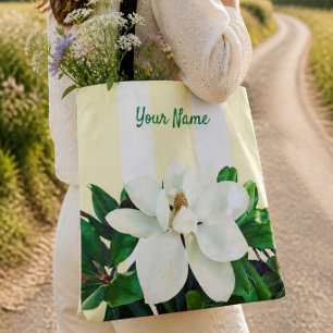 Tote Bag Magnolia en fleurs Jaune et blanc personnalisé