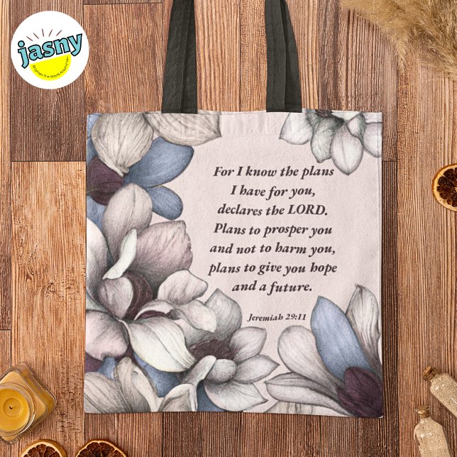 Tote Bag Magnolia Fleur Écriture Chrétienne Jérémie 29:11 (Créateur téléchargé)