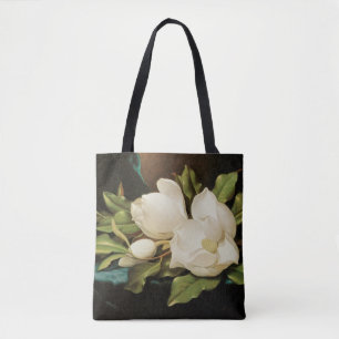 Tote Bag Magnolias géants sur un tissu de velours bleu par