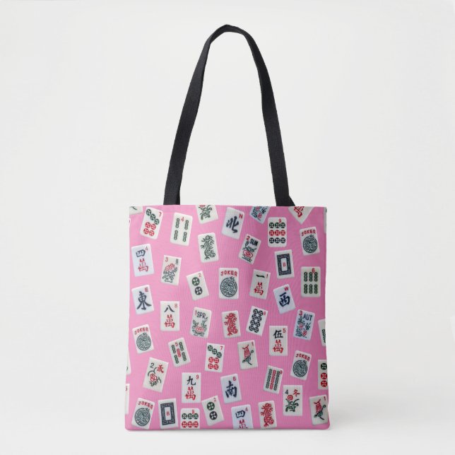 Tote Bag MahJong carreaux symboles sur rose (Devant)