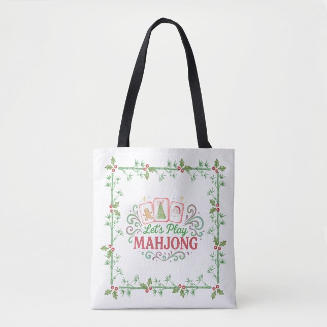 Tote Bag Mahjong de Noël  | Jouons au Mahjong (Devant)