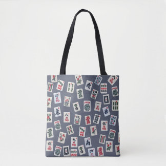 Tote Bag MahJongg mosaïques design sur bleu foncé