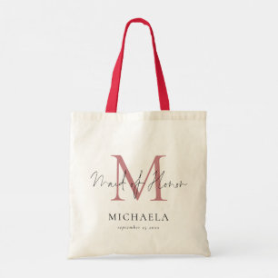 Tote Bag Maid Honor Monogramme Nom initial Dusty Rose rose