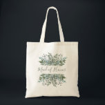 Tote Bag Maid of Honor<br><div class="desc">This rustic greenery tote bag feords the words "Maid of Honor" in modern sage handwriting,  framed above and below by watercolor foliage and berries in subtle shades of green,  gray,  and blue.</div>