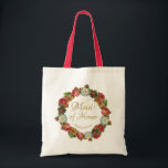Tote Bag Maid of Honor Automne Floral Elégant Mariage<br><div class="desc">Ce magnifique sac fourre-tout est conçu comme un cadeau pour votre femme d'honneur. Il présente une couronne de fleurs vintages aux couleurs d'automne riches et profondes, dont le rouge, le corail, l'orange et la prune. Le texte en or dactylographié dit "Maid of Honor" et il y a un endroit pour...</div>