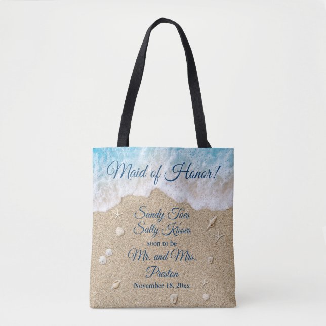 Tote Bag Maid of Honor Blue Beach Waves Sandy Toes (Devant)