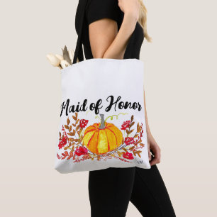 Tote Bag Maid of Honor Citrouille d'automne Floral Mariage