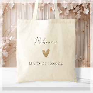 Tote Bag Maid of Honor Gold Heart Script moderne