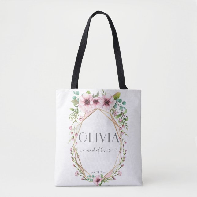 Tote Bag Maid of Honor Pretty Rose Anemone Flowers (Devant)