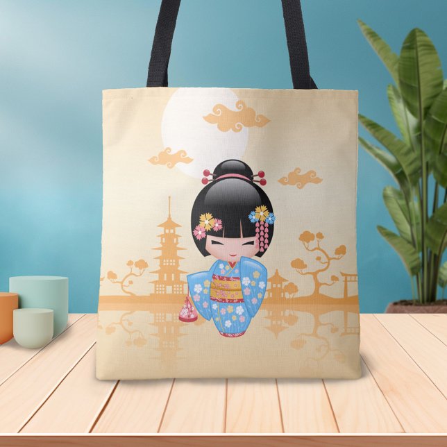 Tote Bag Maiko Kokeshi Doll mignonne Geisha Girl Jaune (Créateur téléchargé)