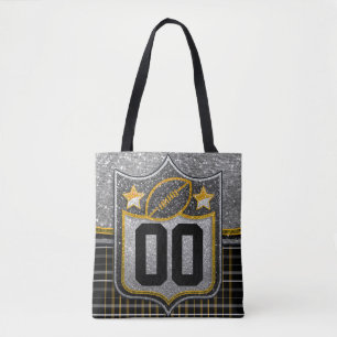Tote Bag Maillot de football scolaire en or noir et jaune