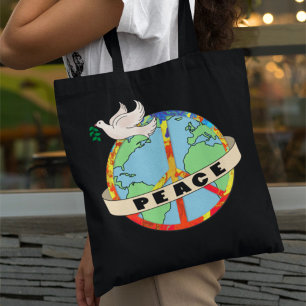 Tote Bag Main colorée rétro tirée la paix mondiale avec la 