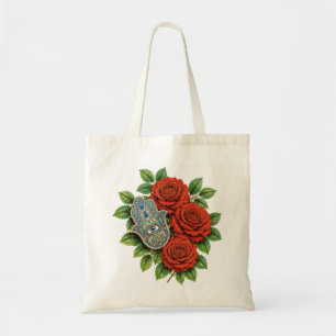 Tote Bag Main de Hamsa avec des roses rouges et art floral