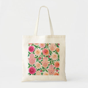 Tote Bag Main de Hamsa et fleurs de dahlia Œil maléfique fl