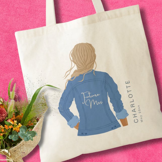 Tote Bag Main Drawn Denim Veste Blonde cheveux Futur Mme. (Créateur téléchargé)