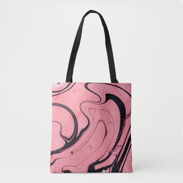 Tote Bag Main en marbre rose noir dessinée (Devant)